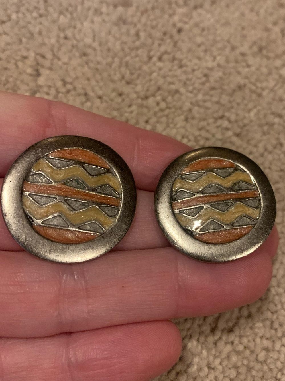 Vintage Tribal Stud Earrings in Orange and Yellow